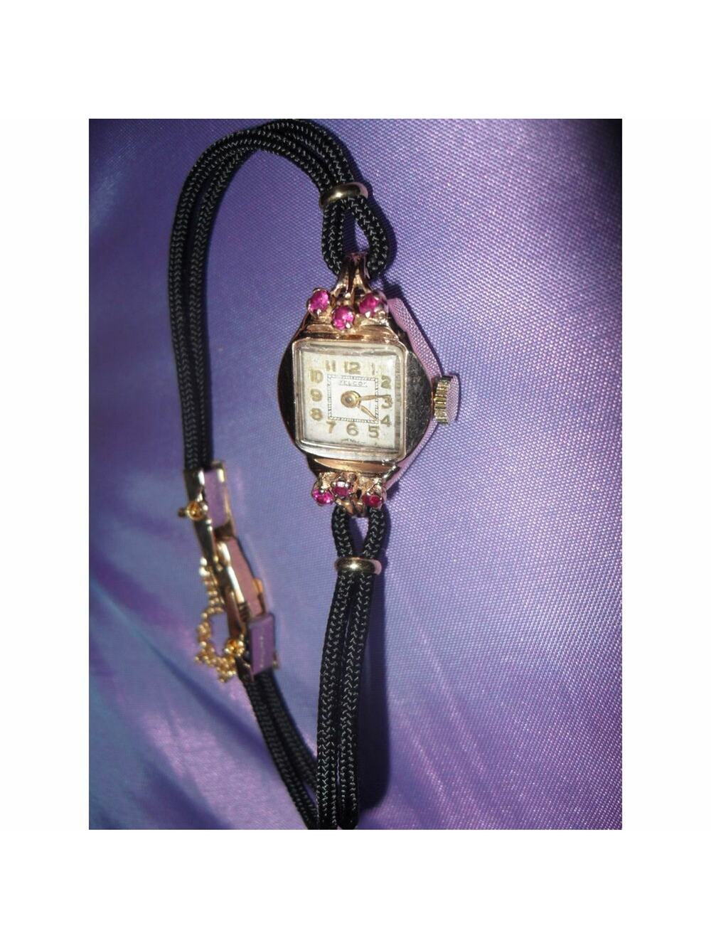 18 KARAT ROSE GOLD & RUBY ANTIQUE WATCH with New Cord Band -Works Perfectly